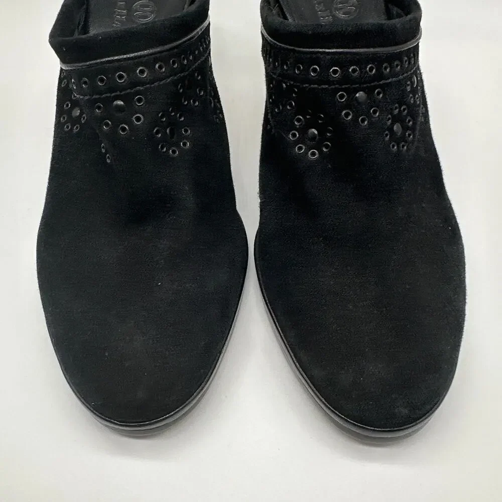 Cole Haan Suede Leather Mules Slip On Heels Studded Grommets Black Sz 8